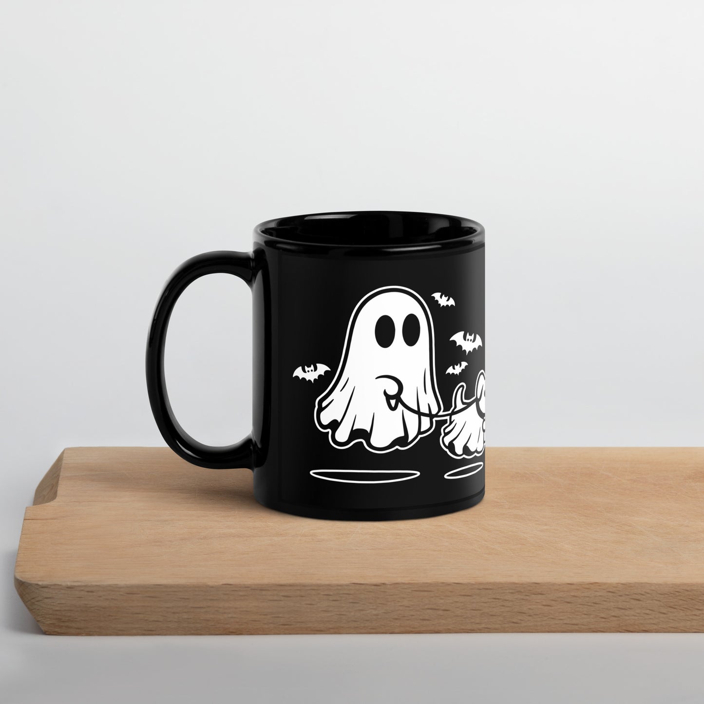Ghostie and Pup Black Glossy Mug