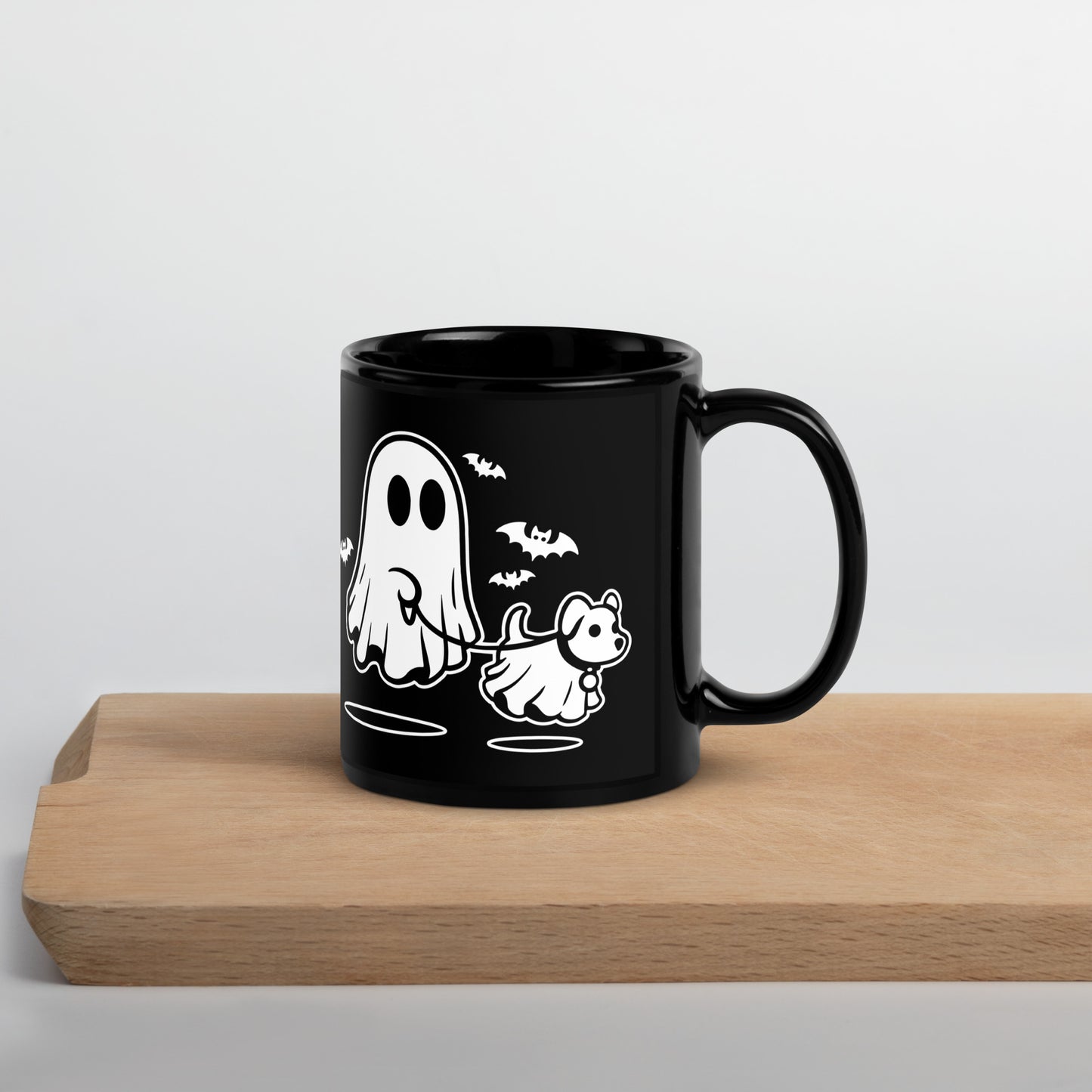 Ghostie and Pup Black Glossy Mug