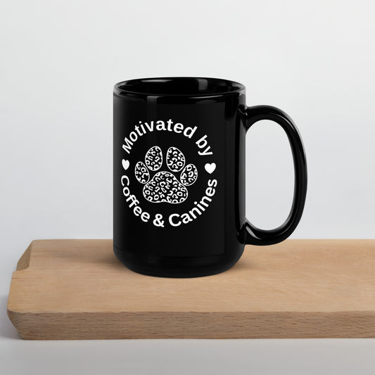 Motivated by Coffee & Canines Black Glossy Mug