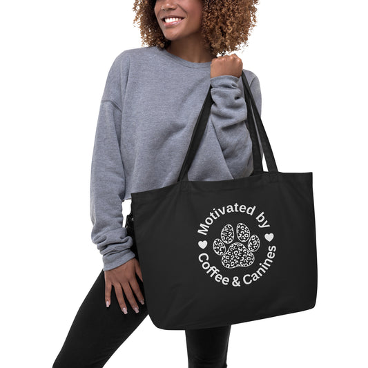 Motivated by Coffee & Canines Large Organic Tote Bag