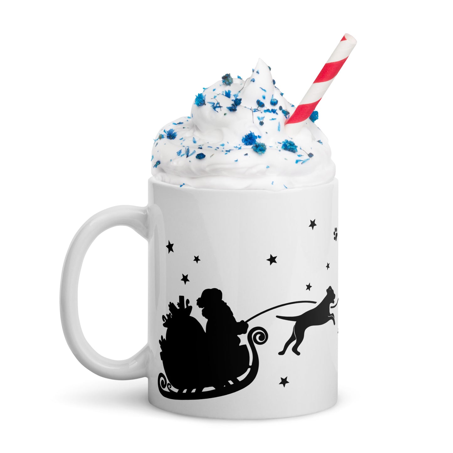 Santa's Puppy Sleigh white glossy mug