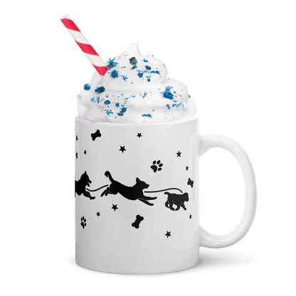 Santa's Puppy Sleigh white glossy mug