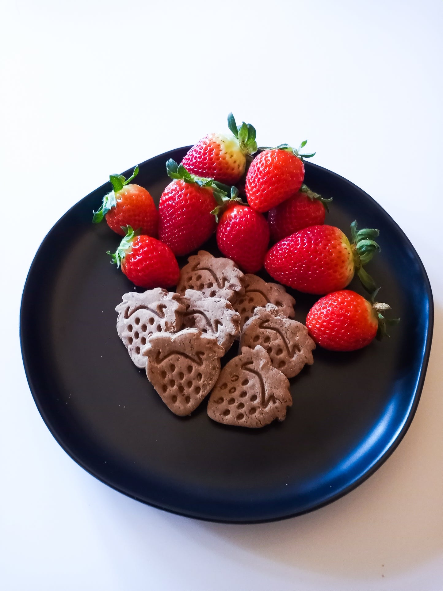 Chocolate Covered Strawberry Biscuits featuring unsweetened carob powder & strawberries in cute strawberry shapes.